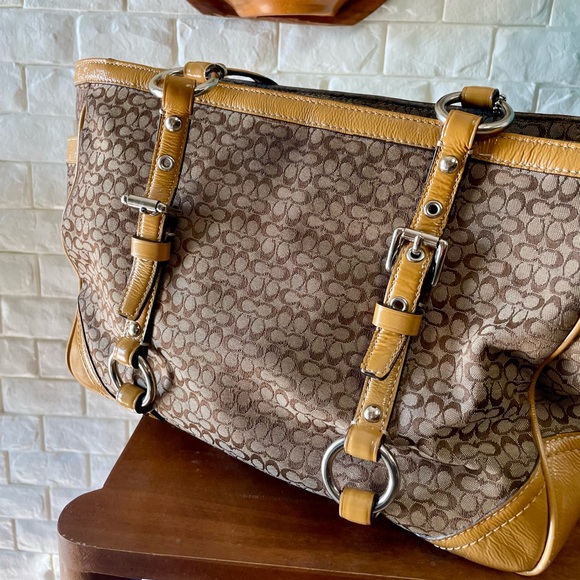 Vintage Coach Y2K Jacquard Fabric Signature Logo Gallery East West Tote Bag - Picture 11 of 15